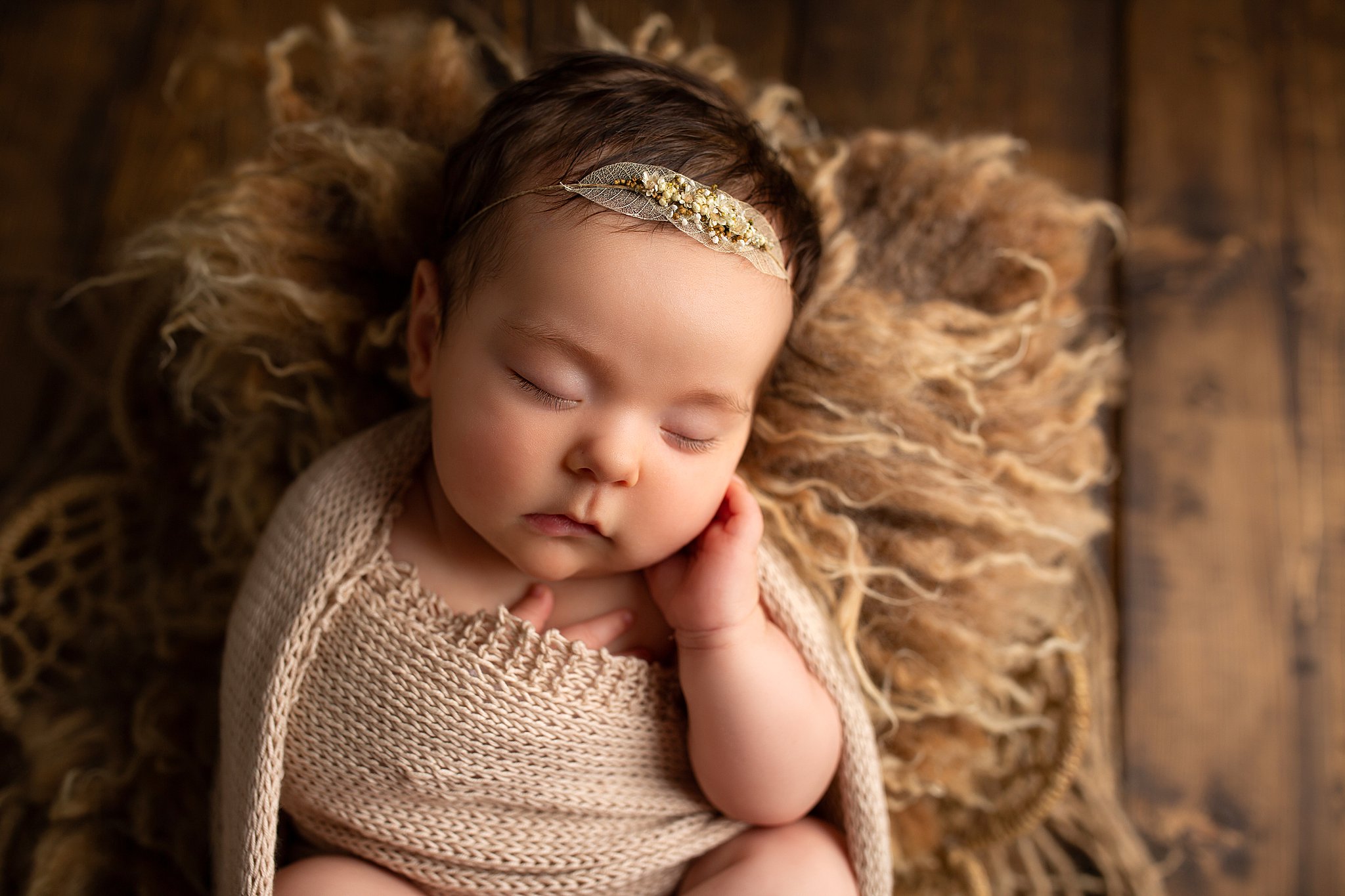 newborn studio photography caramel tones baby girl
