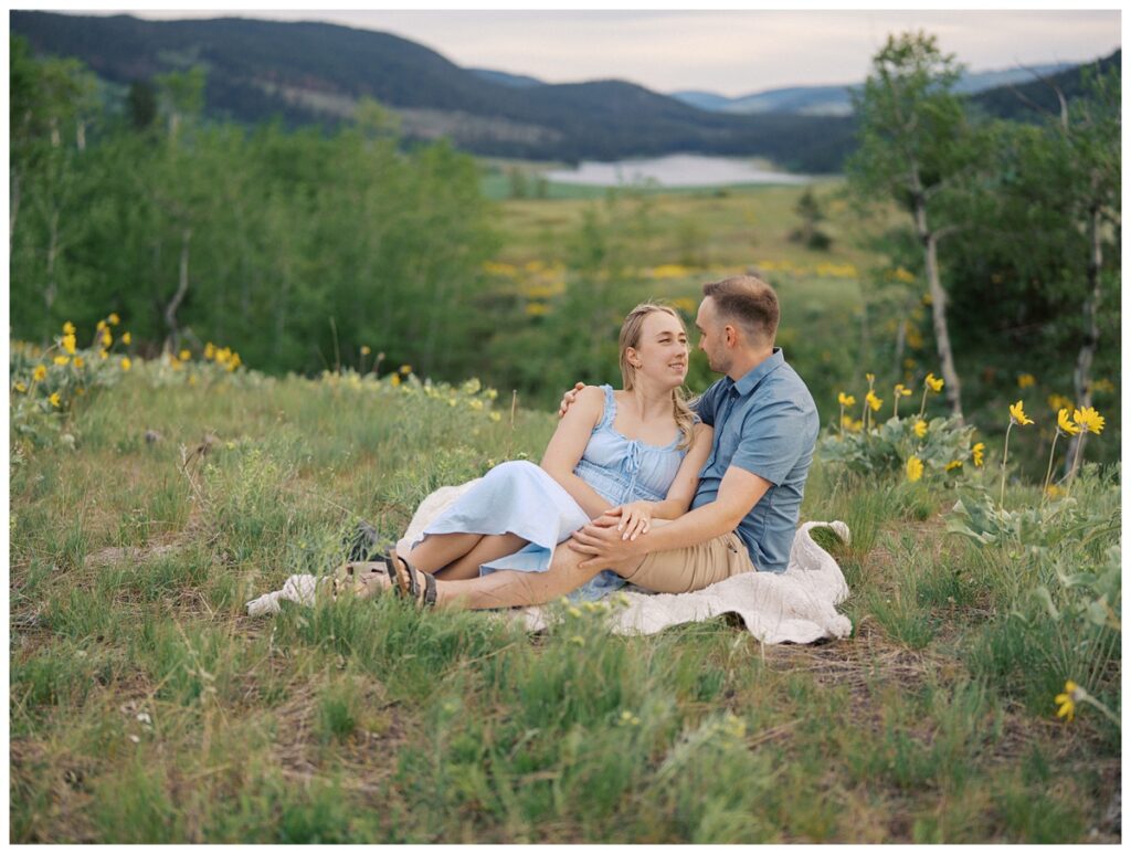 A couple during their Kamloops balsamroot engagement session.