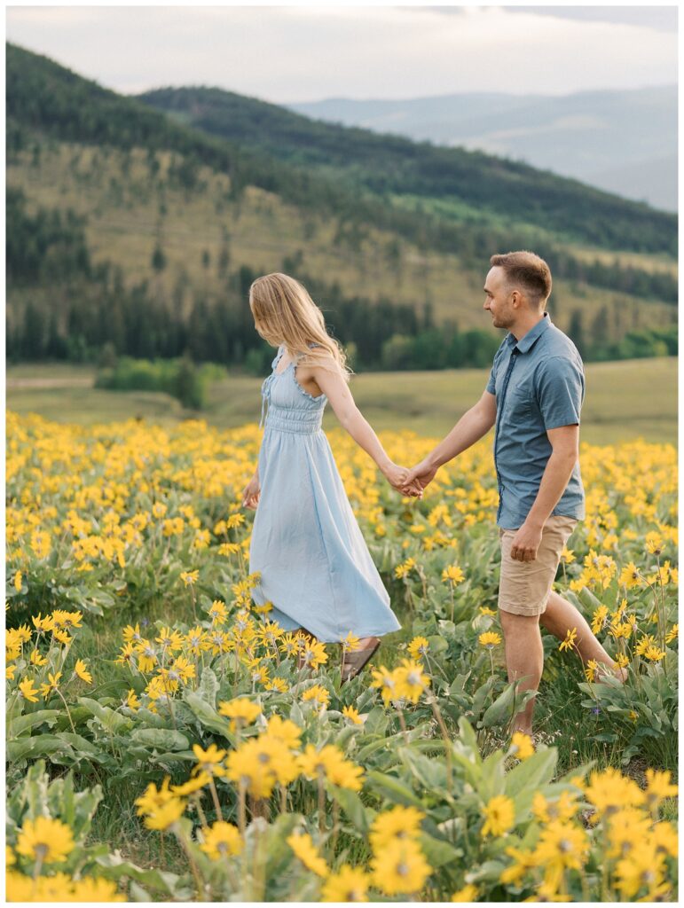 A couple during their Kamloops balsamroot engagement session.