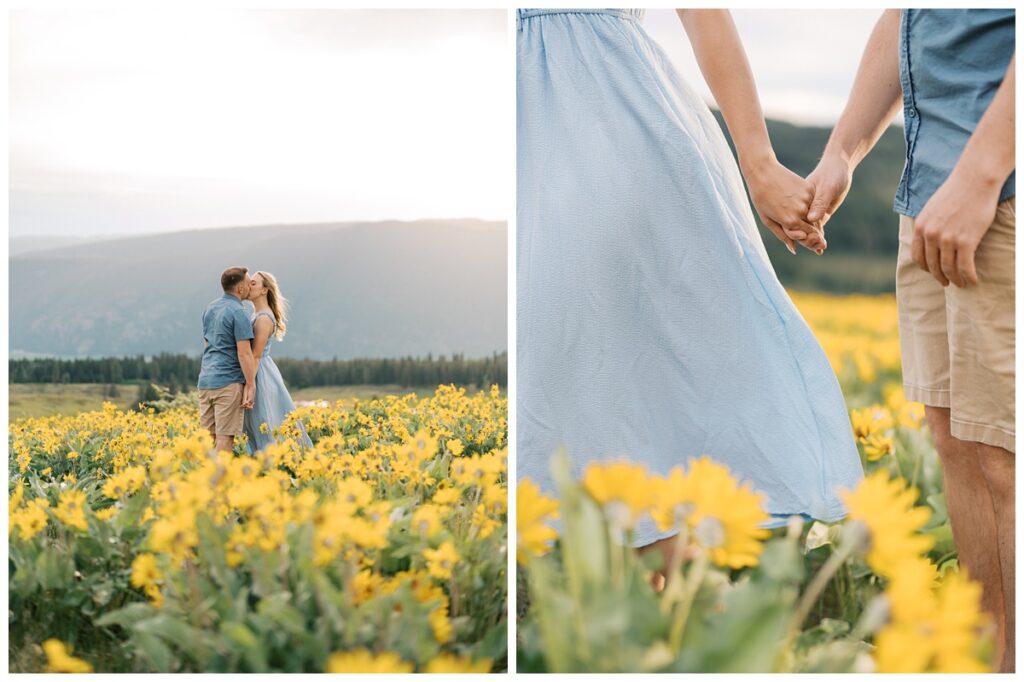 A couple during their Kamloops balsamroot engagement session.
