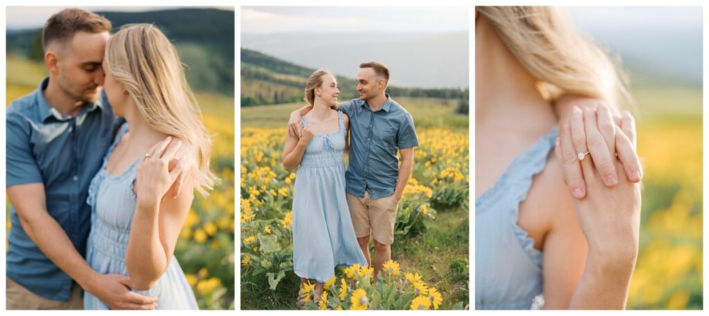 A couple during their Kamloops balsamroot engagement session.