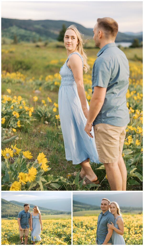 A couple during their Kamloops balsamroot engagement session.