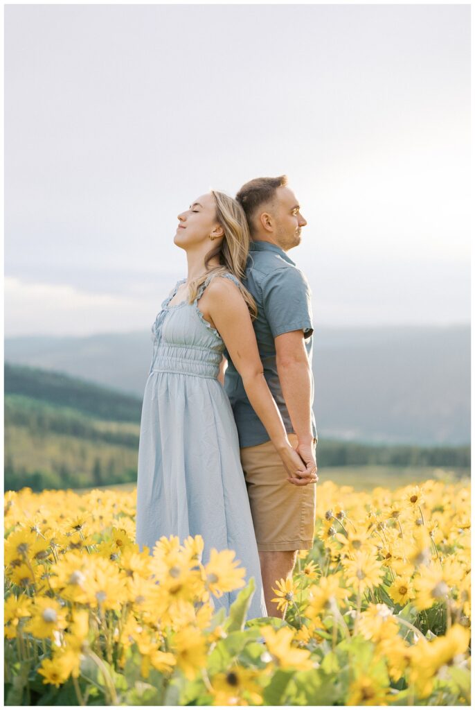A couple during their Kamloops balsamroot engagement session.