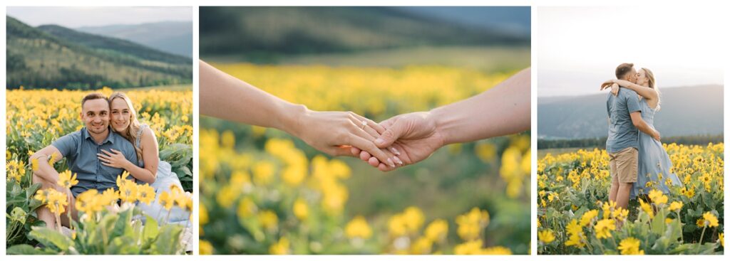 A couple during their Kamloops balsamroot engagement session.