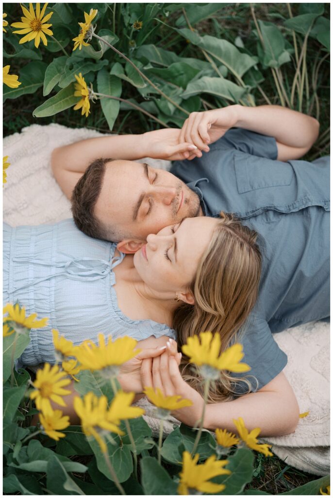 A couple during their Kamloops balsamroot engagement session.