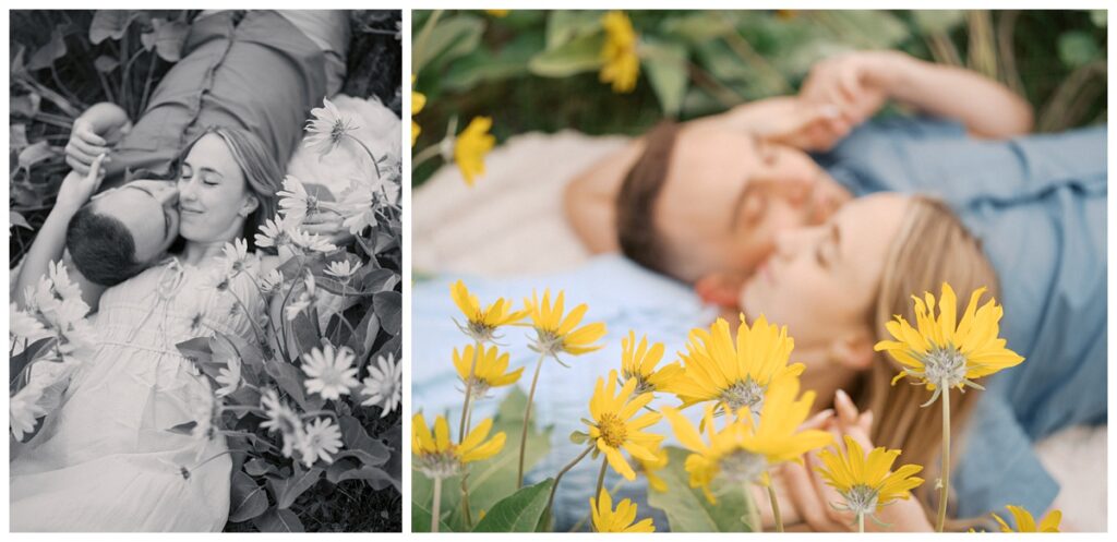 A couple during their Kamloops balsamroot engagement session.