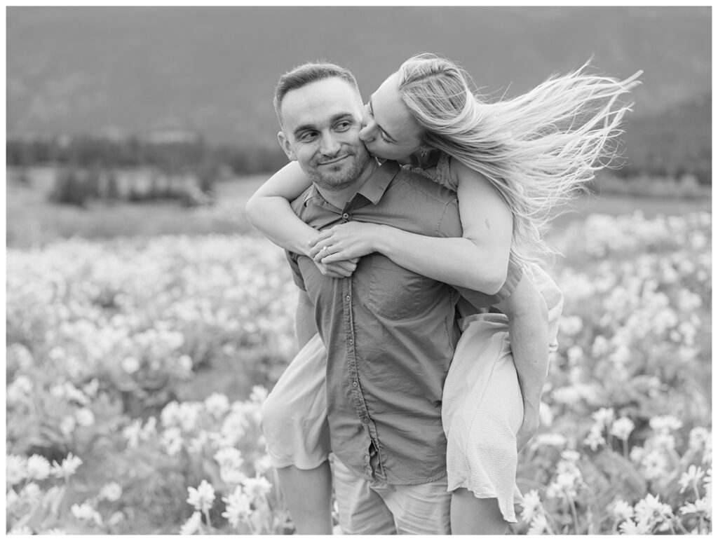 A couple during their Kamloops balsamroot engagement session.