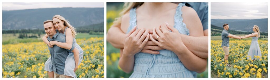 A couple during their Kamloops balsamroot engagement session.