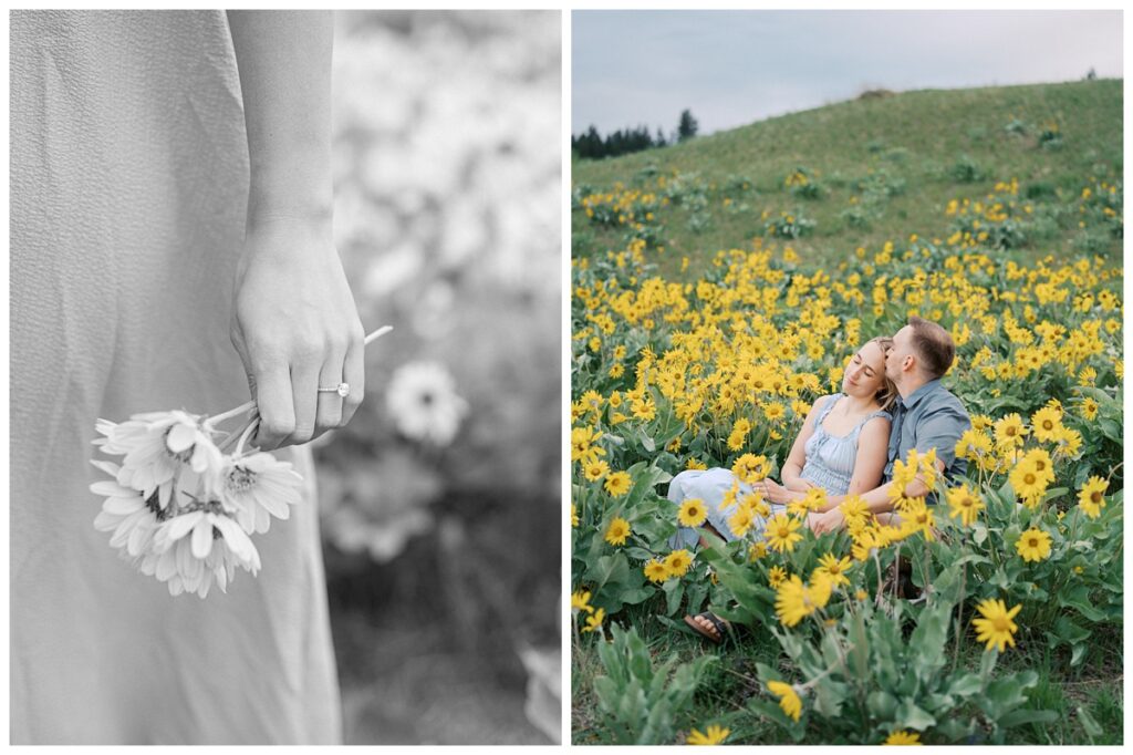 A couple during their Kamloops balsamroot engagement session.