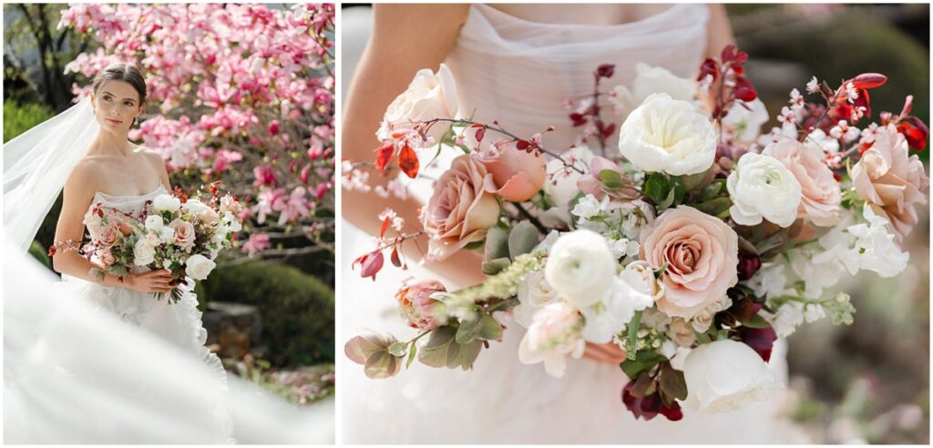 A bride poses for photos for a European inspired wedding editorial at Chateau Okanagan.